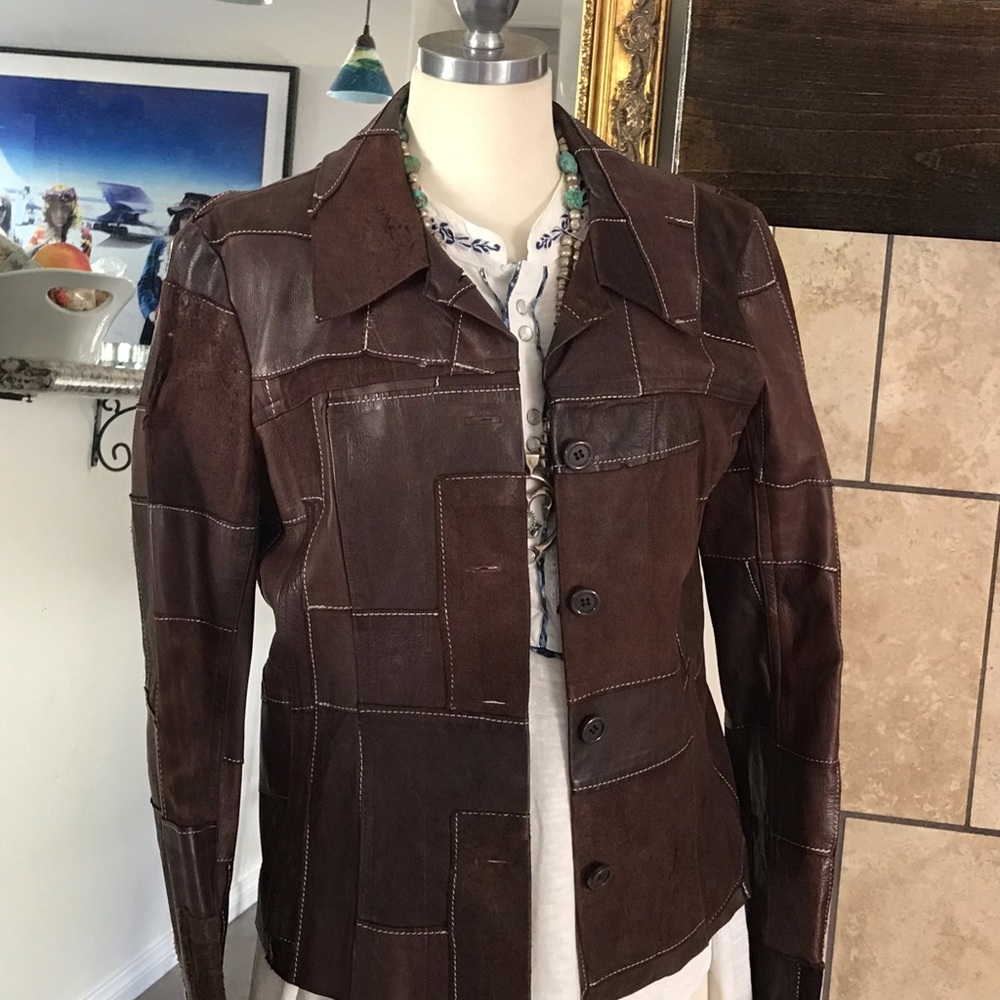 illia RARE Patchwork Brown Leather Jacket *RARE*